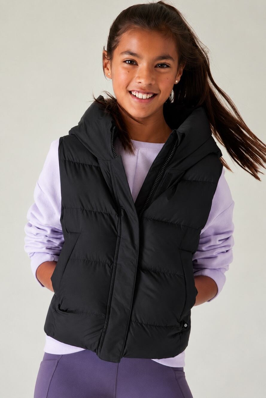 Athleta Girl Cloud Nine Hooded Down Vest Black Size 12